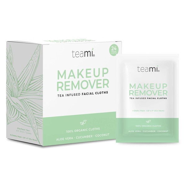 Teami Organic Makeup Remover Cloths - 24 Individually Wrapped Towelettes in each Pack