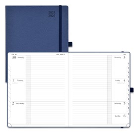 POPRUN Planner 2025-2026 (Large 8.5''x 10.5''), Horizontal Weekly Notebook Jul.2025 - Jun.2026, Academic Appointment Book with Monthly Tabs, Leather Hardcover, Inner Pocket, 100 GSM - Navy Blue
