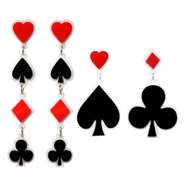 Honbay 2 Pairs of Acrylic Poker Card Dangle Drop Earrings Creative Funny Spades Hearts Diamonds Clubs Playing Cards Game Cards Pendant Earrings Casino Jewelry Irregular Asymmetrical Casual Earrings