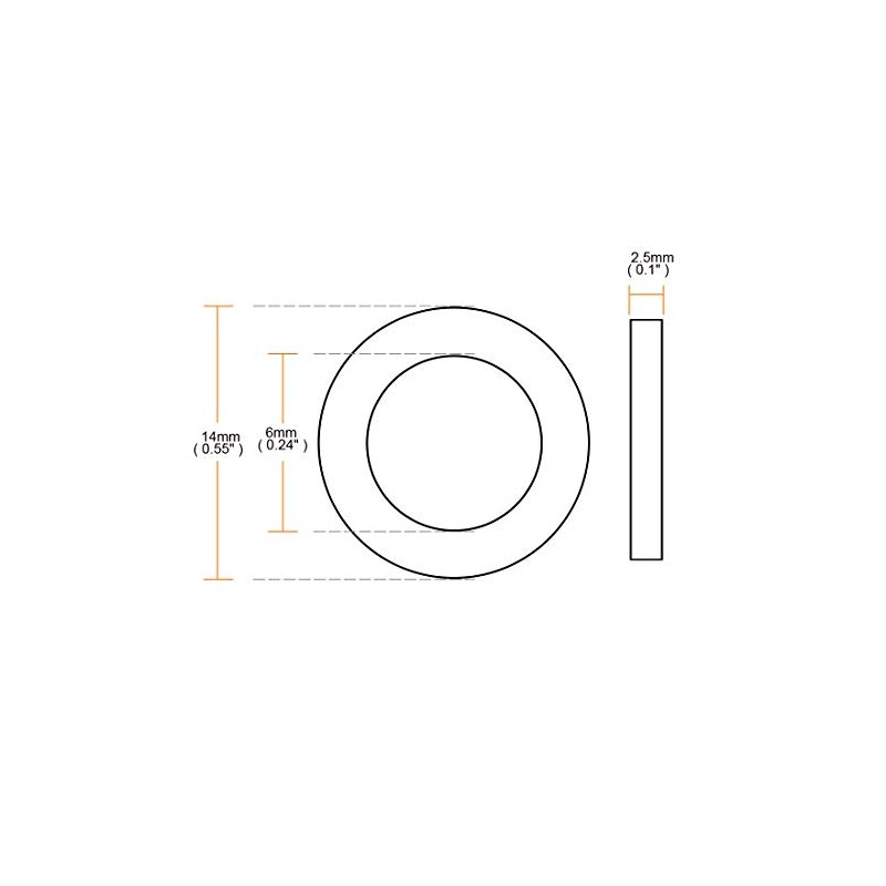 Sourcingmap Rubber Flat Washers 14mm OD 6mm ID 2.5mm Thickness
