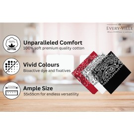 EVERY-VILLE Where EVERYone is Welcome 3 Pack Red White Black Bandana for Women Men Gift Packaging - Cowgirl Cowboy Accessories Scarf Headband Neckerchief - Large Paisley Hair Face Covering
