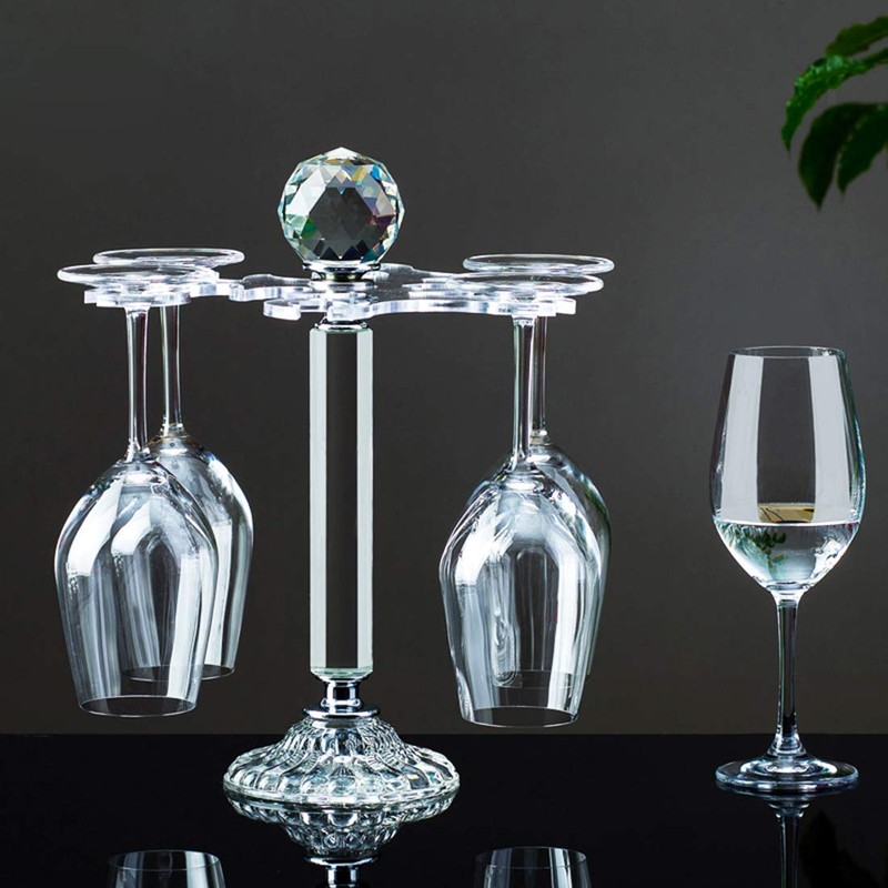 Elegant Desktop Crystal Glass Stemware Rack/Rotate 8 Wine Glass Storage