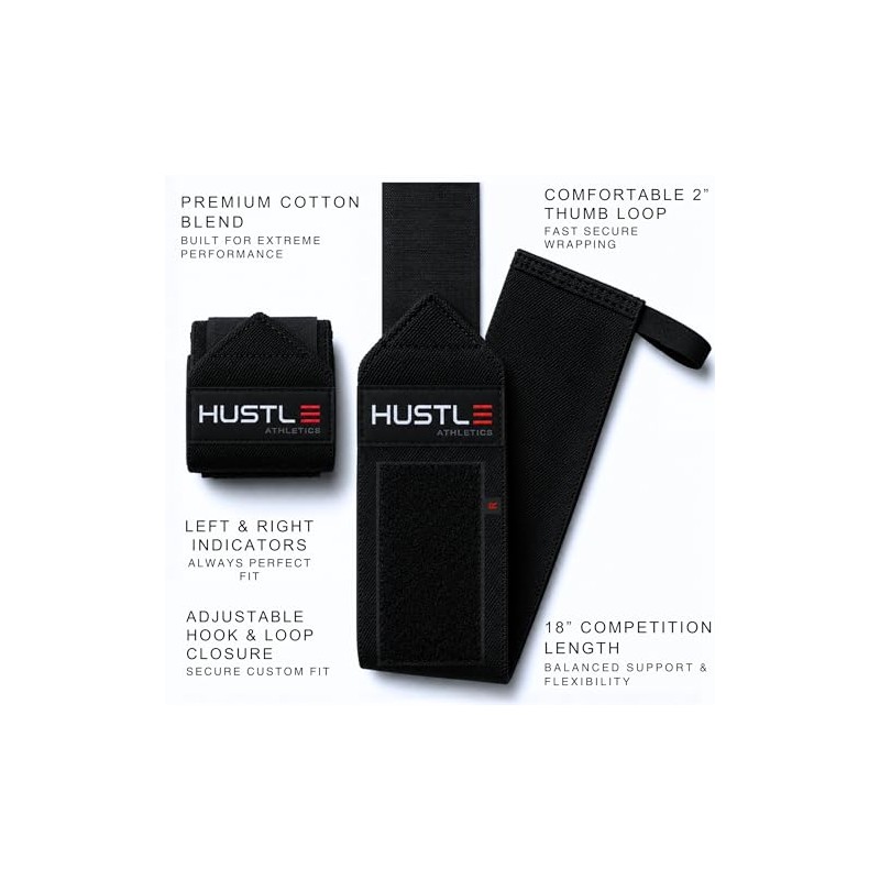 Hustle Athletics Wrist Wraps Weightlifting - Best Support for Gym