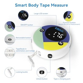 Cinta métrica digital, cinta métrica inteligente para perder peso, medidas precisas de cinta Bluetooth con aplicación, cinta métrica retráctil para ci