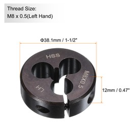 sourcing map Round Threading Die M8 x 0.5 Metric Thread 1-1/2" OD Adjustable Left Hand High-Speed Steel (HSS) Round Die Screw Thread Cutting Die for Thread Repair