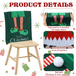 6 Pcs Christmas Back Chair Cover Elf Hat Elf Leg and Cute Elf Felt Chair Back Covers for Xmas Banquet Home Kitchen Dining Room Decor Christmas Dining Chair Slipcovers (Fresh)