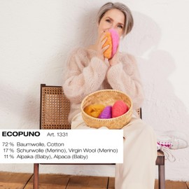 LANA GROSSA Ecopuno Elegant Net Yarn Structure Made of Cotton Filled with Merino/Alpaca Hand Knitting Yarn Made of 17% Virgin Wool and 11% Alpaca Wool 50 g Wool for Knitting and Crocheting 215 m Yarn