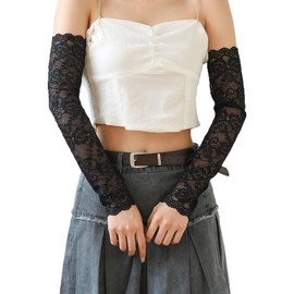 Lace Sleeves to Cover Arms for women for Weddings Tea Party, Black Floral Embroidery Lace Arm Sleeves for Wedding Dress, Fingerless Glove Design for Brides Bridesmaids Vintage (Black)