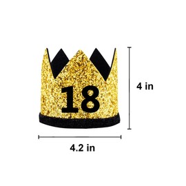 18th Birthday Crown Hat Gold Black Sequin Party Crown, Happy 18 Years Old Bday Decorations Eighteen Cap Party Outfit Gifts Photo Booth Props Supplies Ideal Him Her Men Women Party Favors Decors