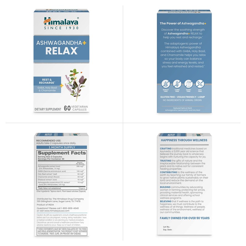 Himalaya Ashwagandha+ Relax, with GABA, Holy Basil & Chamomile for