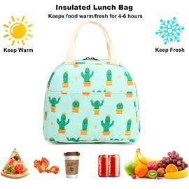 Cactus Lunch Bag for Women Girls, Insulated Lunch Tote Bags Reusable Lunch Box for Kids Adults School Work Picnic Travel