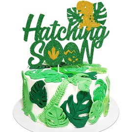 Dinosaur Hatching Soon Cake Topper - Baby Shower Welcome Baby Glitter Dino Eggshell Cake Topper - Gender Reveal It's A Boy Birthday Party Decoration