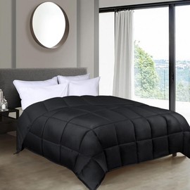 Reversible Oversized 1 Piece Down Alternative Comforter Cal.King Size Box-Quilt Detailing Fluffy Filling | All Seasons Antique Jet Black Color Western Bedding Soft Plush Cozy Farmhouse Look