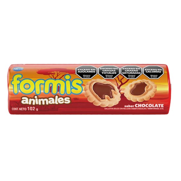 Arcor Formis Animal-Shaped Chocolate-Filled Sweet Vanilla Cookies Animales Sabor Chocolate, 102 g / 3.6 oz (pack of 3)