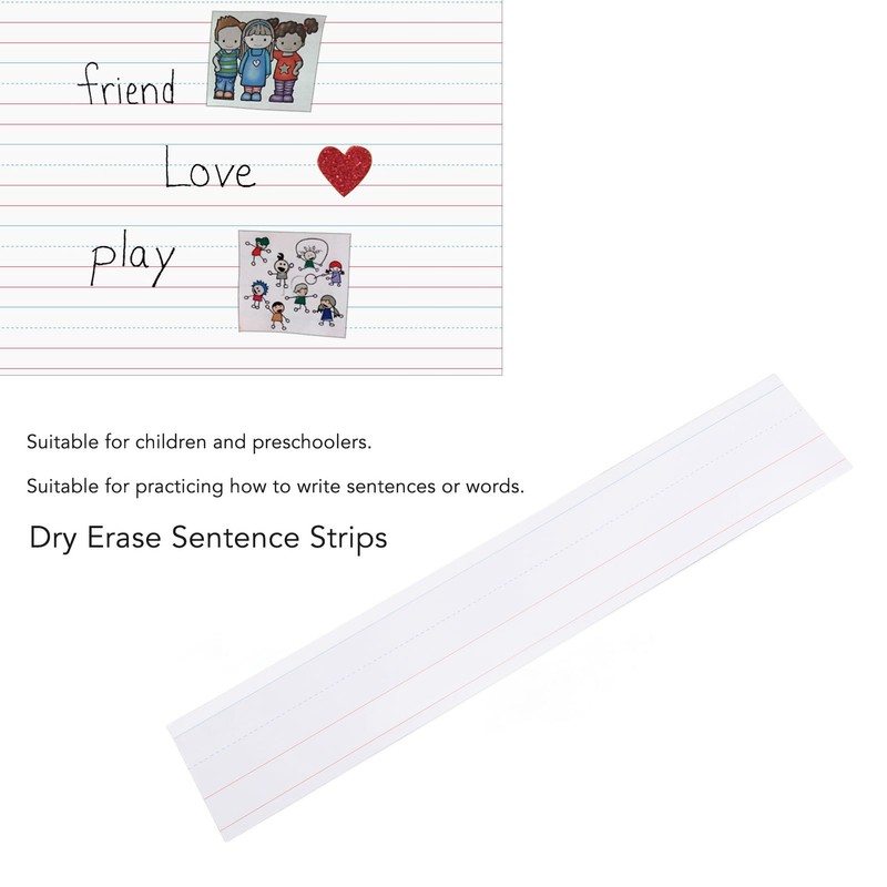 50pcs Dry Erase Sentence Strips Reusable White Lined Writing Sentence