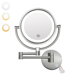 GURUN Wall Mounted Hardwired Makeup Mirror with 3 Dimmable LED Lights 10x Magnifying Mirror for Bathroom Touch Control 13" Extendable Arm Direct Wire Brushed Nickel M1809DN (10x,Nickel)