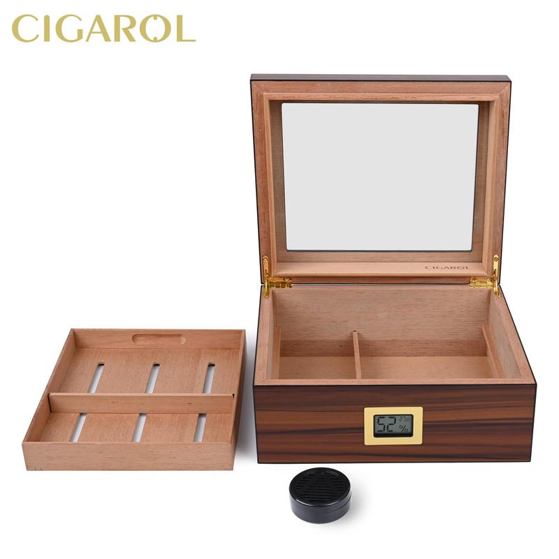 CIGAROL Cigar Humidor, Glass Top Desktop Humidor Case with Digital