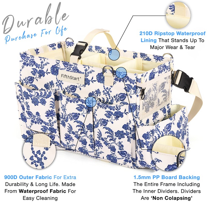 FifthStart Multiuse Large Blue Floral Diaper Caddy with Waist, Shoulder