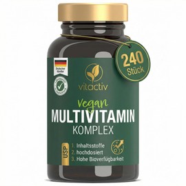 VITACTIV Multivitamin Complex - 240 Multivitamin Tablets - Vitamins A-Z Plus Trace Elements, Without Vitamin K - For e.g. Immune System - High Bioavailability, High Dose, Vegan - Laboratory Tested in