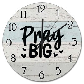 godblessign Pray Big Wall Clock Scripture Print 15 Inch Round Wall Clocks Battery Operated Quiet Non-Ticking Farmhouse Modern Wall Decor for Bedroom Living Room Kitchen School Office