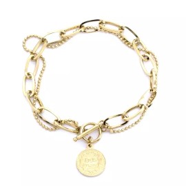 Coins Golden Coins Stainless Steel Gold Plated Charms Bracelets