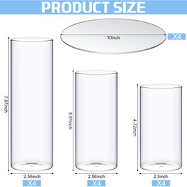 Sawysine 16 Pcs 2.6'' X 4.7'', 5.9'', 7.9'' Round Glass Mirror Trays Glass Cylinder Vase Wedding Table Flower Vase with Mirror Set Table Centerpiece Decoration for Wedding Decor Craft Baby Shower