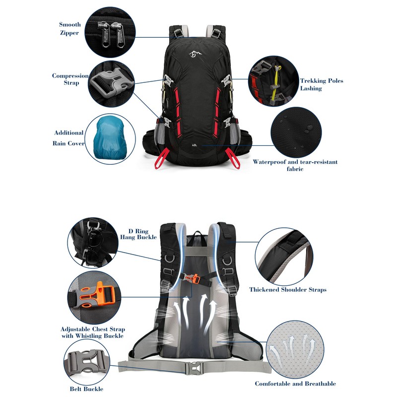 Long Keeper 40L Hiking Backpack Camping Daypack with Waterproof Rain
