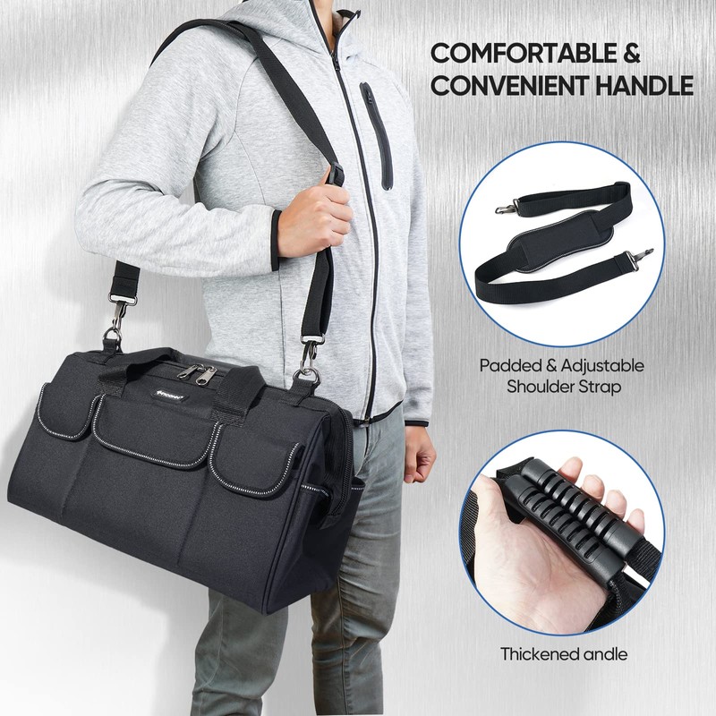 TICONN Tool Bag with Multi-Pockets Wide Mouth Tool Tote with