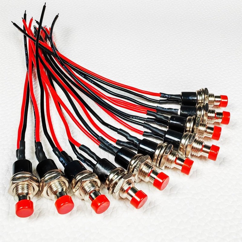 Gebildet 10pcs 7mm 3V-6V-12V-24V-230V/1A Pre-Wired Mini Push Button, SPST Nomal