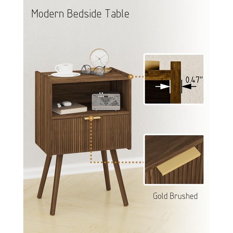 JOONEE Nightstand,Modern Bedside Table with Storage Drawer and Open Wood