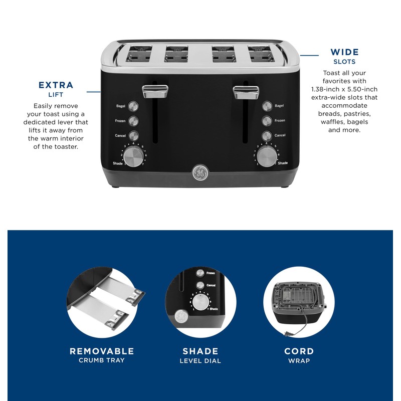 GE 4 Slice Toaster | Extra Wide Slots for Bagels,