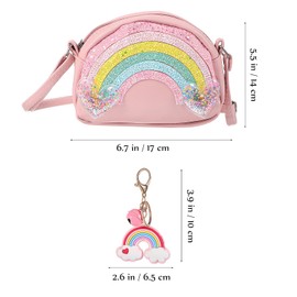 TENDYCOCO Girls' Handbag Rainbow Shoulder Bag with Rainbow Keyring, pink, Cartoon