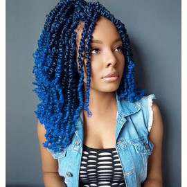 crochet twists pre looped-14 Inches 8 Packs Passion Twist Crochet Hair for Black Women and Kids-Omber Blue,Soft Lightweight Hair Extension(14"-8 Packs,T1B/Blue)