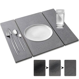 19.7*15.7'' Quick Dry Stone Dish Drying Mat Diatomaceous Earth Dish Drying Mat Multi-Purpose Stone Drying Pad for Kitchen Bathroom Foldable and Absorbent Dish Drying Stone Mat Dark Gray