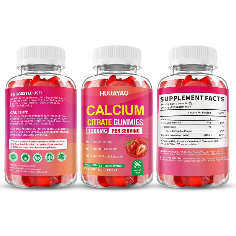 Calcium Citrate Gummies 1200mg, Chewable Calcium Supplements for Women &