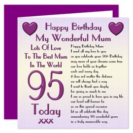 Mum 95th Happy Birthday Card - Lots Of Love To The Best Mum In The World - 95 Today