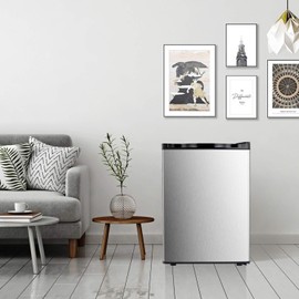 Antarctic Star Upright Freezer 2.1 Cu.ft, Compact Mini Freezer with Reversible Single Door, Temperature Control, Removable Shelves, Small freezer Stainless Steel for Dorms Home Office, Silver