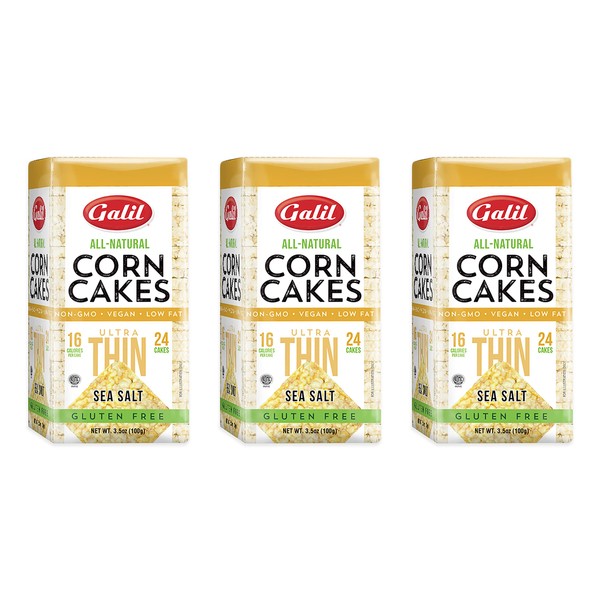 Galil Ultra-Thin Corn Cakes with Sea Salt Pack of 3 | All-Natural, Non-GMO, Low Fat, Gluten-Free Corn Cakes 3.5oz.