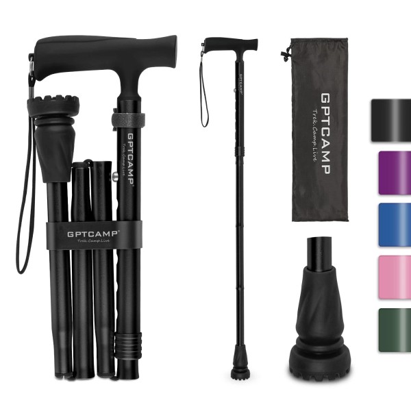 GPTCAMP G2 Walking Stick, Fold-up Walking Cane for Women and
