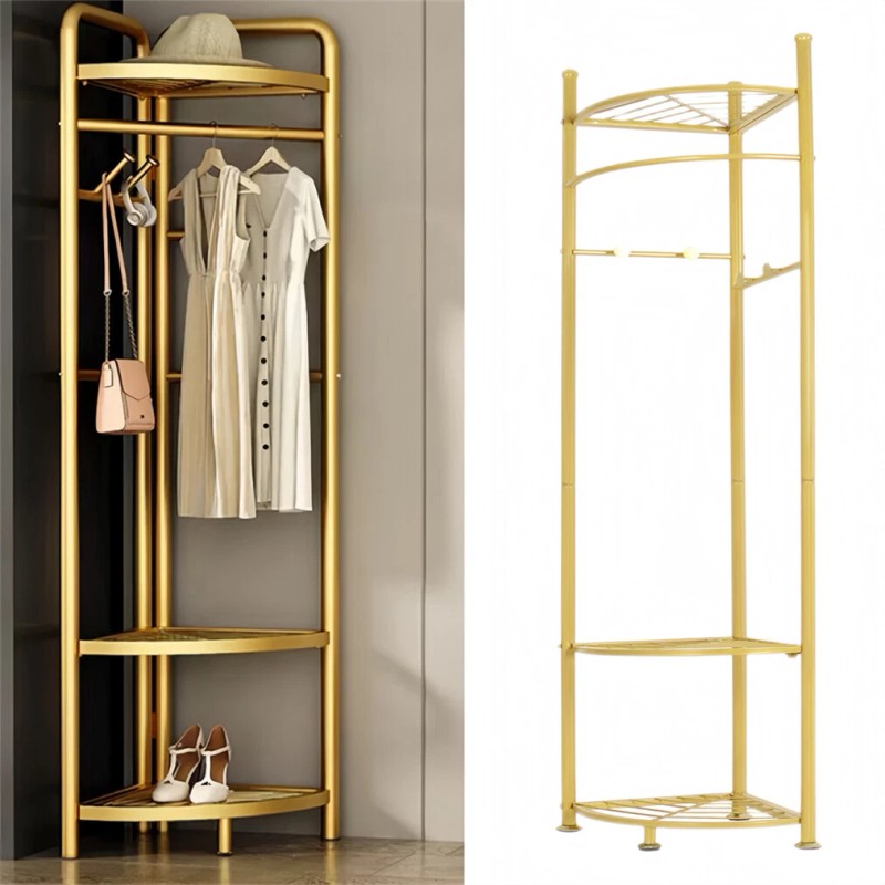 UNHO Modern Corner Coat Stand Metal Gold Clothes Stand Space-saving