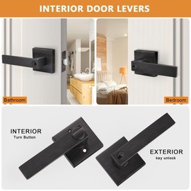 Probrico Keyed Entry Lever Door Locks (Different Keys) in Oil Rubbed Bronze, Square Exterior Entrance Handles, Heavy Duty Interior Lockset for Right/Left Handed Doors, 4 Pack