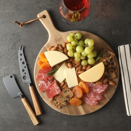 Gibson Home Serveware Gracious Dining, 3-Piece Set (Charcuterie Board w/Cheese Knives), Acacia Wood
