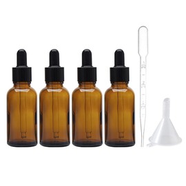 GSHLLO 4 Pcs 30ml Small Amber Glass Bottles Empty Eye Dropper Bottles Leakproof Essential Oils Bottles Liquid Tincture Bottle with 2ml Graduated Pipette and Funnel for Fragrance