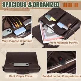 RAINSMORE Mens Messenger Bag 17 Inch Vintage Leather Laptop Briefcase Magnetic Closure Large Satchel Computer Shoulder Bag for Office Travel College, Coffee