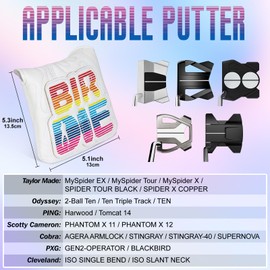 Golf Mallet Square Putter Cover Magnetic Heel-Shaft Headcovers BIRDIE Pattern White PU Leather