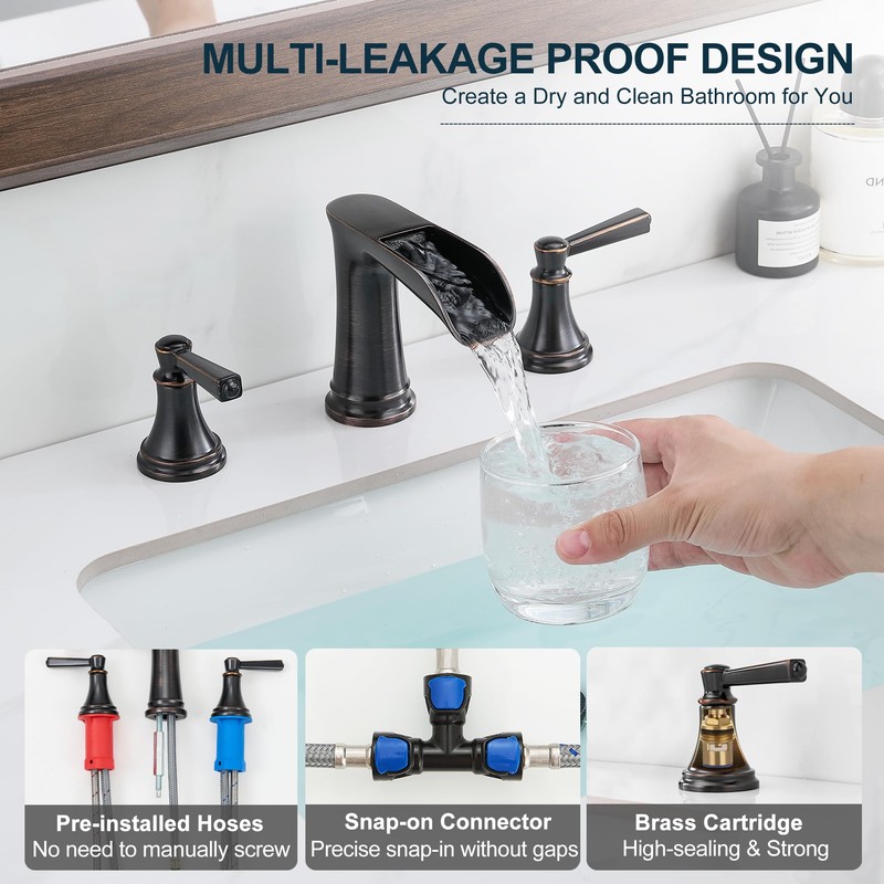HEYMYTAP Brass 8 Inch Oil Rubbed Bronze Bathroom Faucet Waterfall