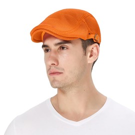 DIYDECAL Mens Breathable Mesh Summer Hat Adjustable Newsboy Beret Ivy Cap Cabbie Flat Cap Orange