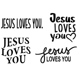 SLACED Jesus Loves You Decal 4 Pack: Jesus Loves You Text, Jesus Loves You Heart, Jesus Loves You Decals (Large ~5"", Black)