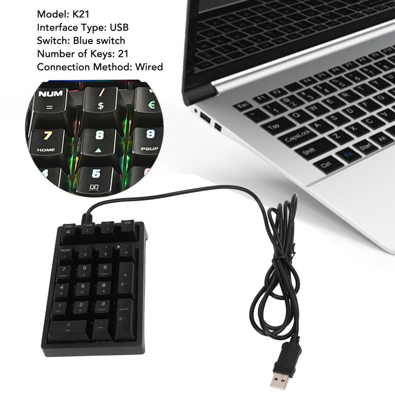Mechanical Numeric Keypad Wired 21 Keys Blue Switch Color LED