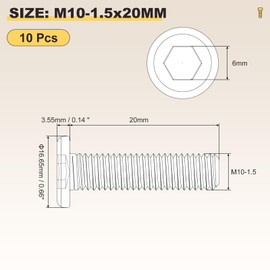 METALLIXITY Flat Head Hex Socket Cap Screws Bolts(M10-1.5x20) 10Pcs, 304 Stainless Steel Hex Socket Furniture Bolts Screws - for Furniture Woodworking Project, Silver Tone